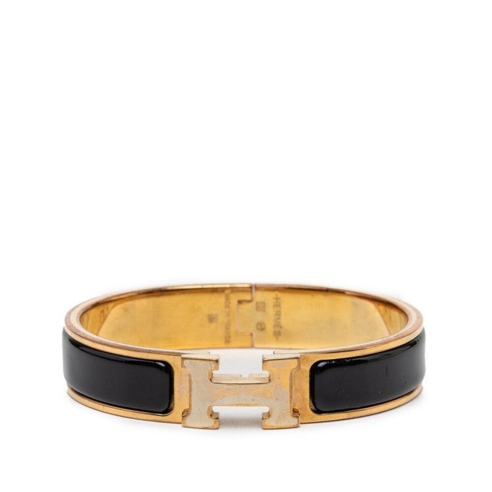 Hermes Clic H PM Bangle Gold Enamel Plated GP Patent Leather
